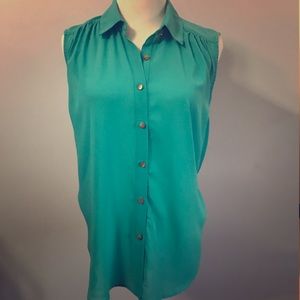 Teal button down top